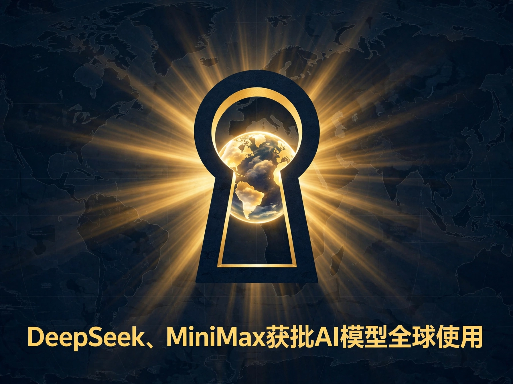 钥匙孔中透出金色地球光芒的概念海报