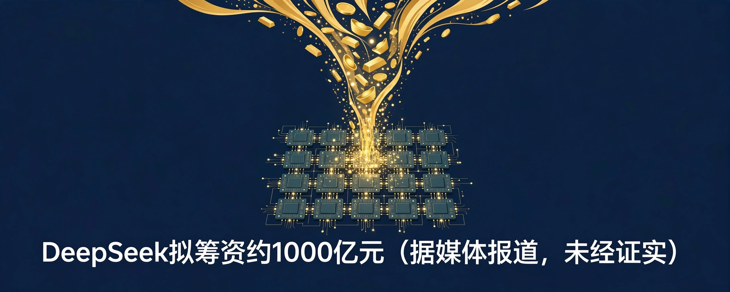 资本注入AI算力概念图：金色洪流注入大模型训练